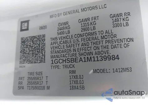 2021 Chevrolet Colorado z USA, uszkodzony, nr VIN 1GCHSBEA1M1139984